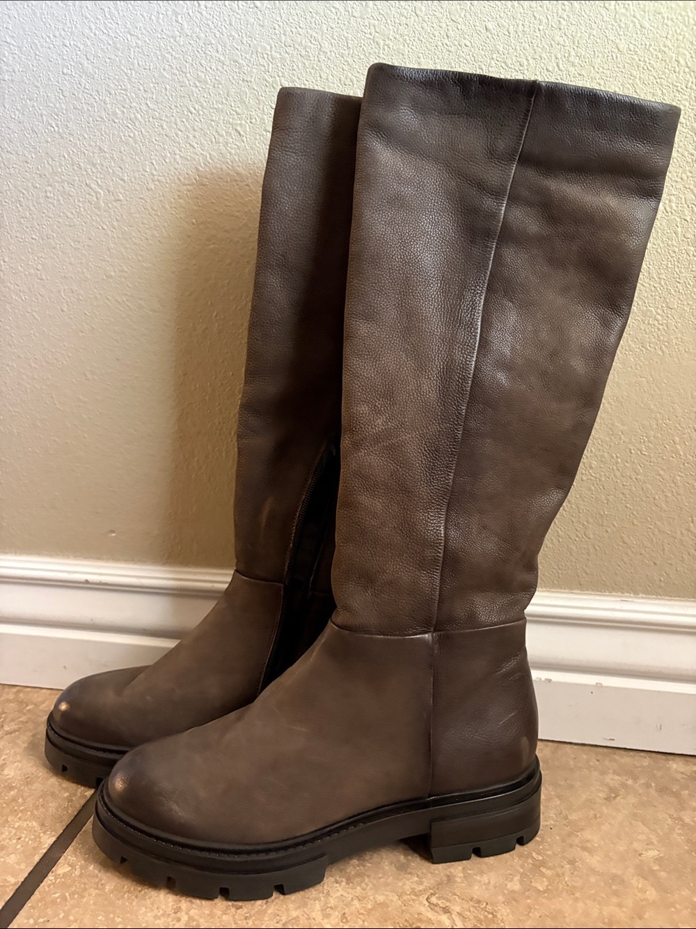 Miz Mooz Tall Taupe Leather Combat Boots